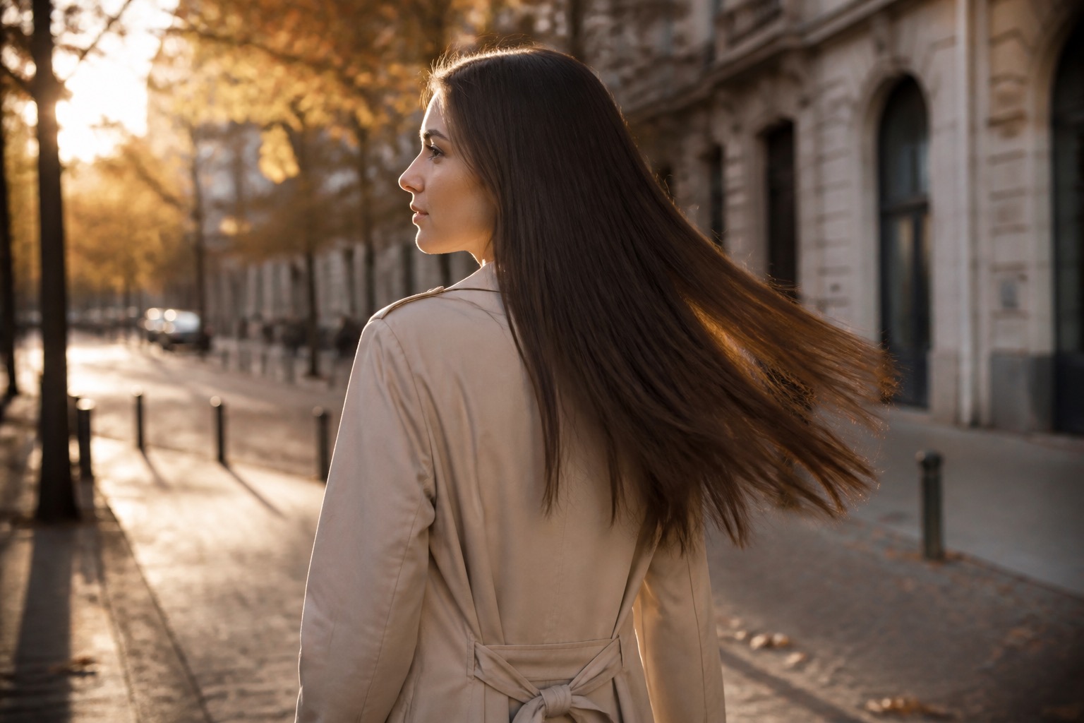 Resultado de alisado de cabello en otoño: melena lisa y brillante con look de septiembre