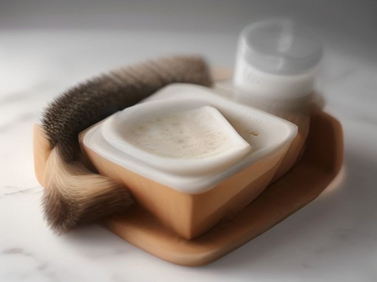 Productos de cuidado de barba en verano: aceite, peine, balamo y cepillo sobre marmol blanco