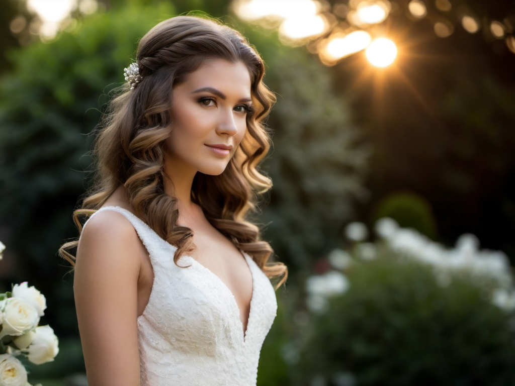 Semi-recogido con ondas sueltas para invitada de boda en jardín de verano