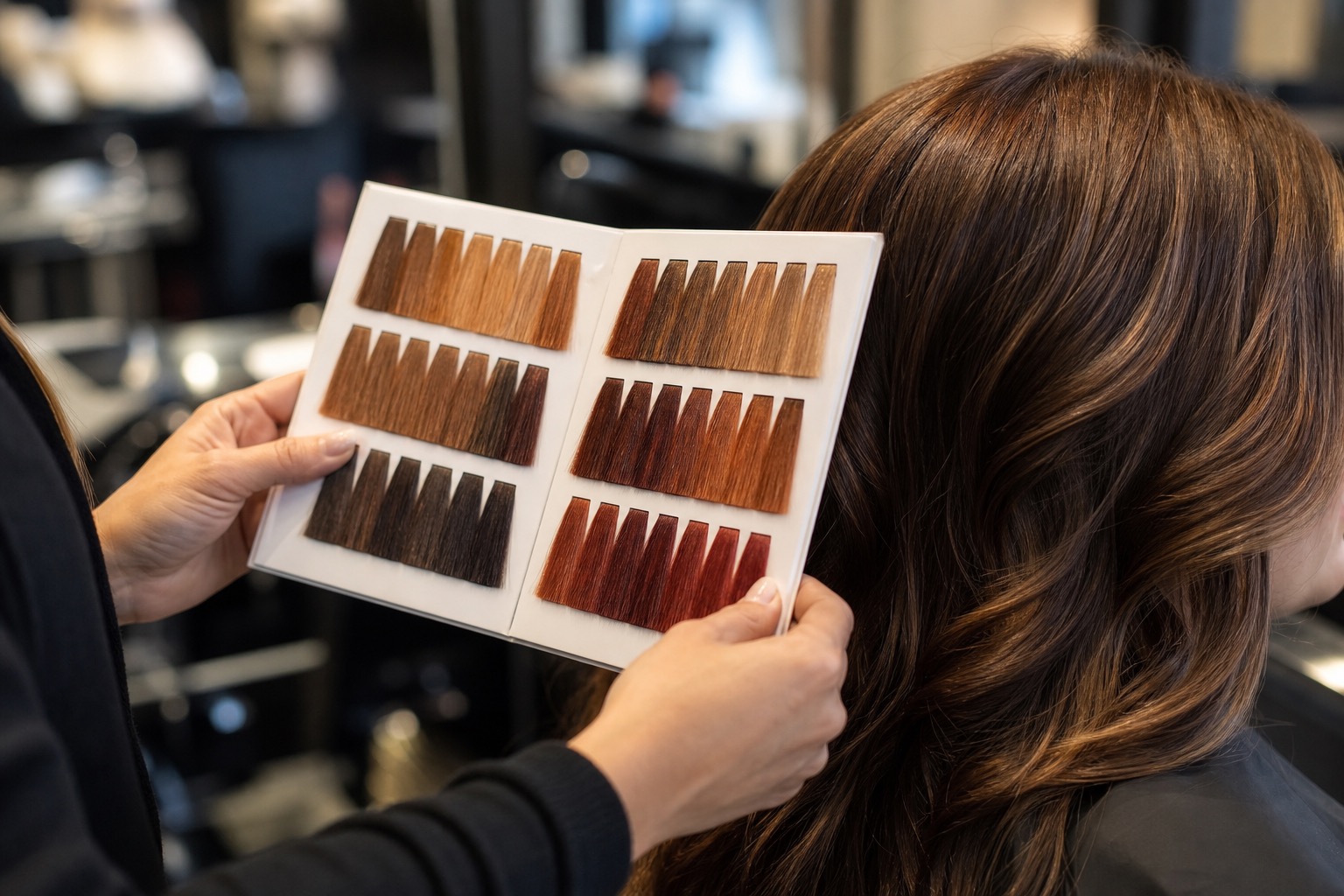 Carta de colores cálidos de otoño en peluquería: caramel, cobre y castaño dorado