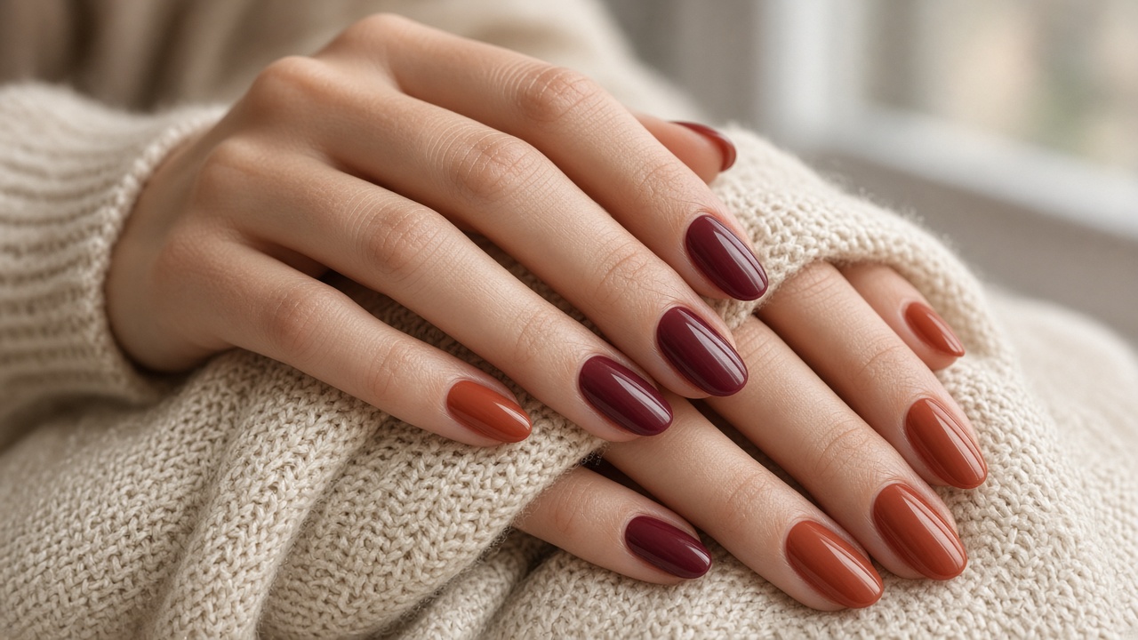 Manicura otoño 2026: uñas en tonos terracota y burdeos con acabado semipermanente