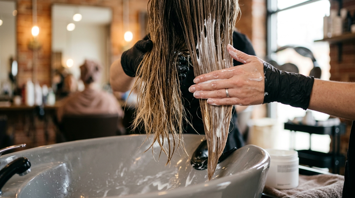 Aplicación de mascarilla reconstructora en peluquería: daño capilar y tratamiento profesional